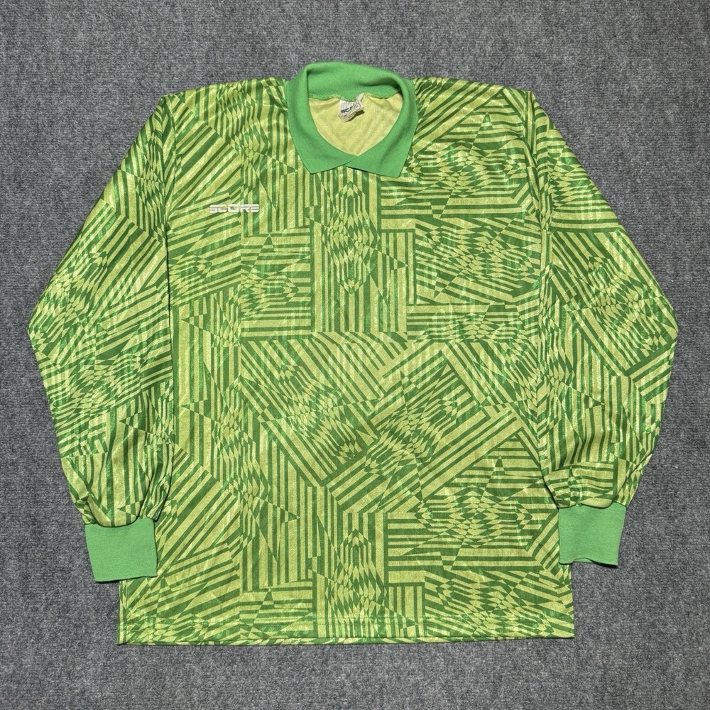 SCORE Goalkeeper Soccer Jersey Adult L Colorful Geometric Lime Green USA Made